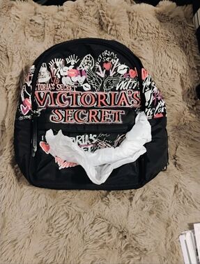 Victoria's Secret Black Pink Purple And White Graffiti Style Back Pack